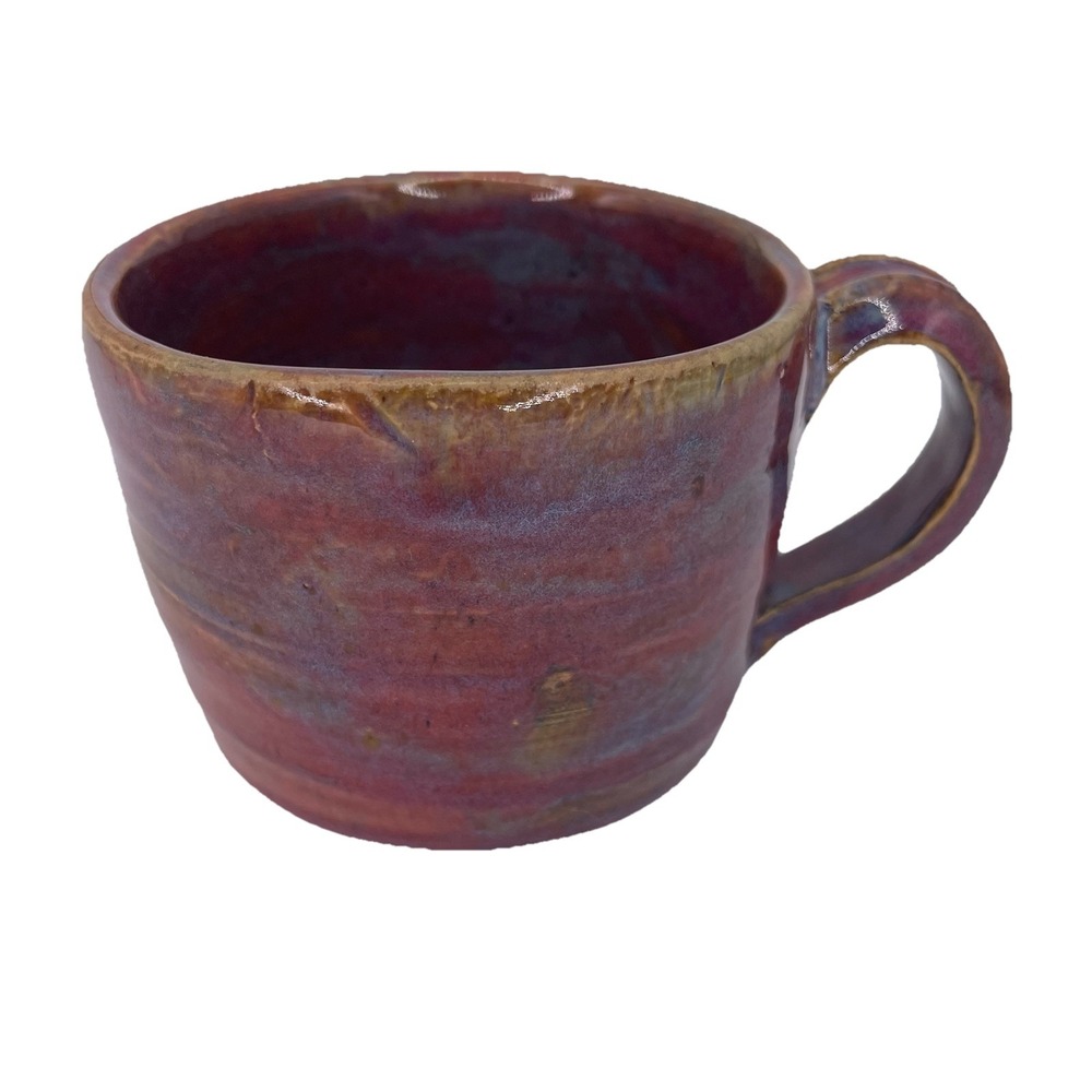 Vtg Handmade Pottery Mug (8oz) Earth/Sunset Tone Pink Blue Brown Cottagecore